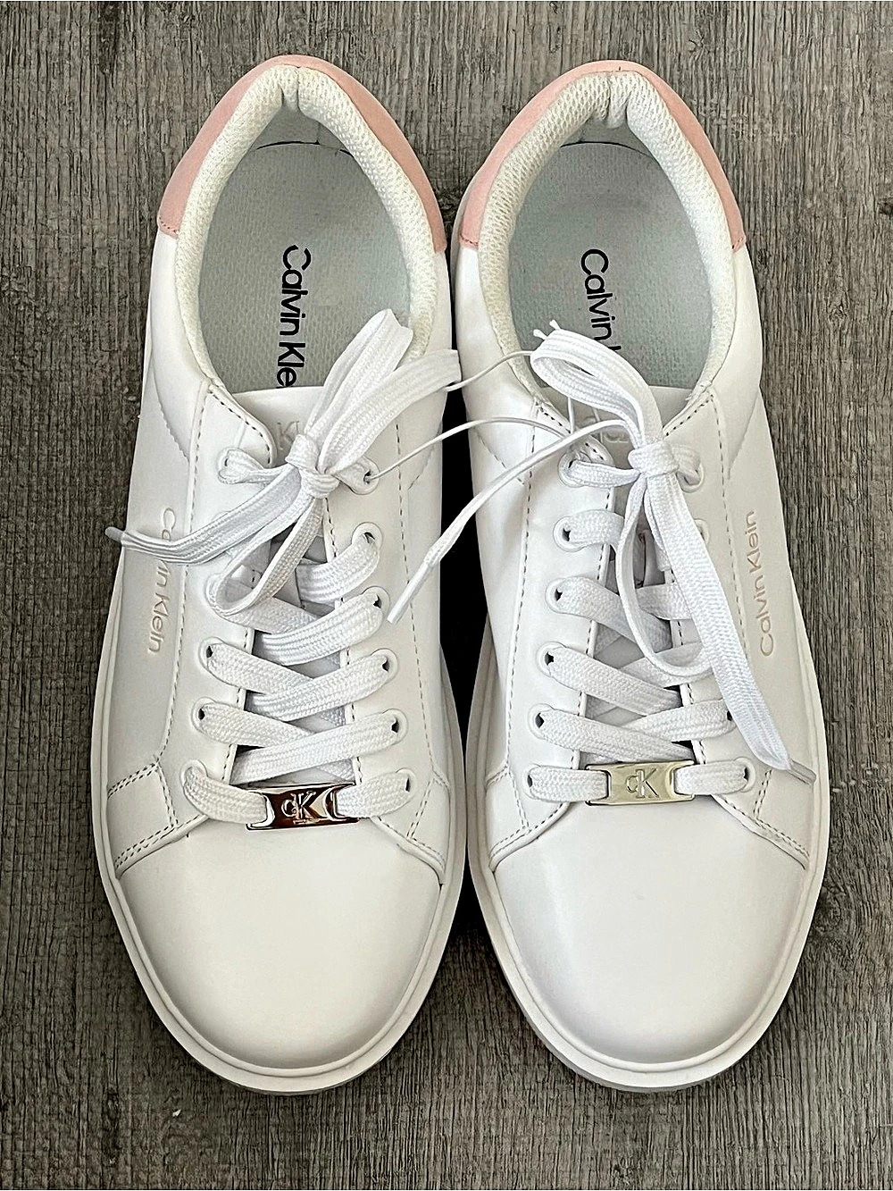 Calvin Klein Unisex White/Pink Man Made Lace-Up Low Top Athletic Sneaker 8.5